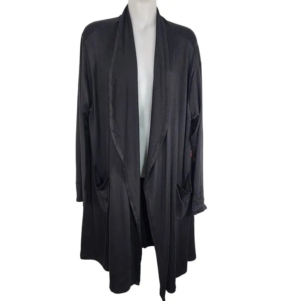 32 Degrees Heat Womens Long Open Cardigan Sweater L/XL Black Pockets Lightweight - Picture 1 of 9